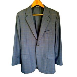 Zino Navy Blue Plaid Sport Coat Size 40 R Two Button 100% Wool Made in Italy
